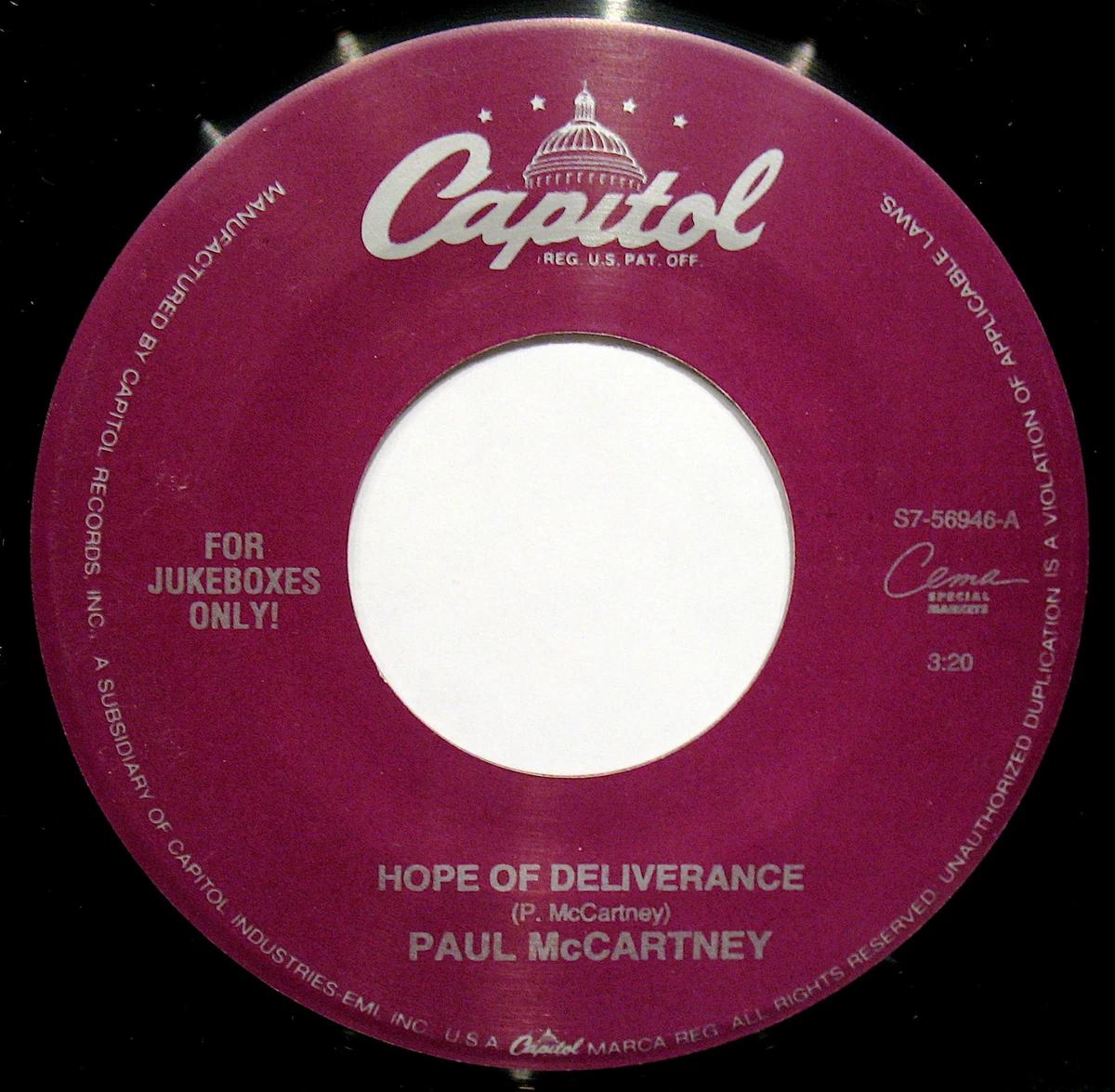PAUL McCARTNEY-Hope Of Deliverance-Jukebox Only 45-CAPITOL #S7