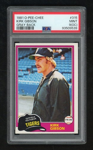 Kirk Gibson [Gray Back] #315 1981 O Pee Chee card