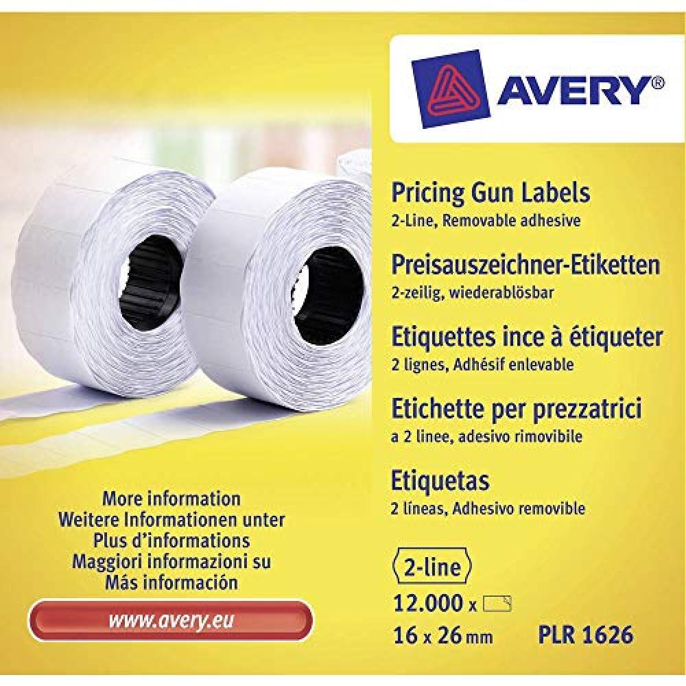 Avery PLR1626 Etichette per Prezzatrice, 2 Linee, Rimovibili, 1200 Etichette per