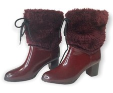 VTG 70s USA Moulded Construction Faux Fur HEEL Maroon Winter Boots RETRO Size 6