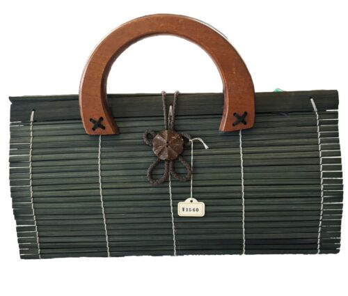 VINTAGE Resort Chic 1960s-70s Asian Green Bamboo Clutch Handbag Purse NWT