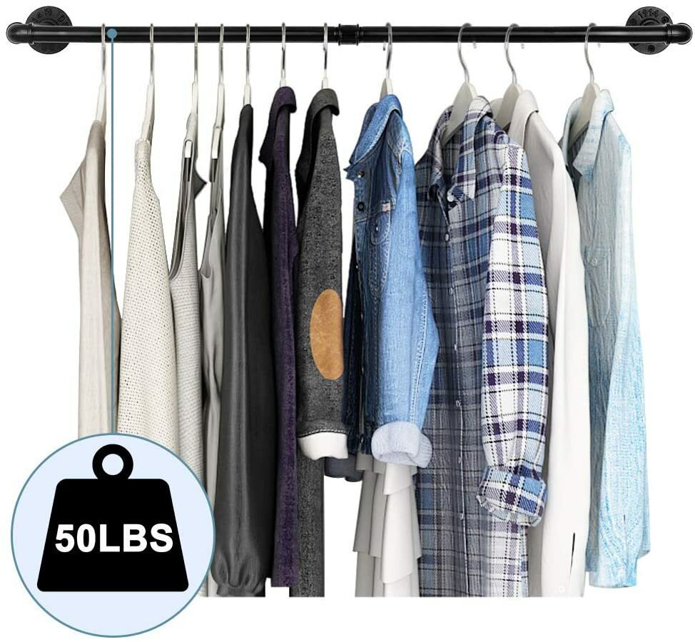 Clothes Rack,32in Industrial Pipe Wall Mounted Garment Rack,Space-Saving Hanging-image