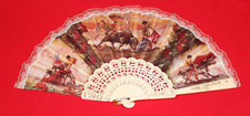 Rare Vintage Hand Fan With Bullfighter Scene Gorgeous Piece - 18" in Near Mint 