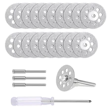 20PCS 545 Diamond Cutting Discs – 22mm Wheels with 4 Mandrels & Screwdriver