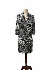 Banana Republic Women Shift Dress Animal Print 3/4 Sleeve Black White SZ XS