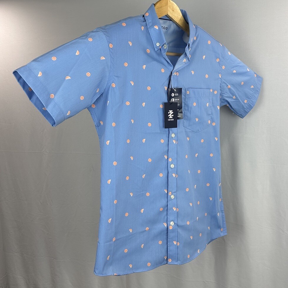 IZOD Shirt Men's Small Casual Blue Button Up Short Sleeve