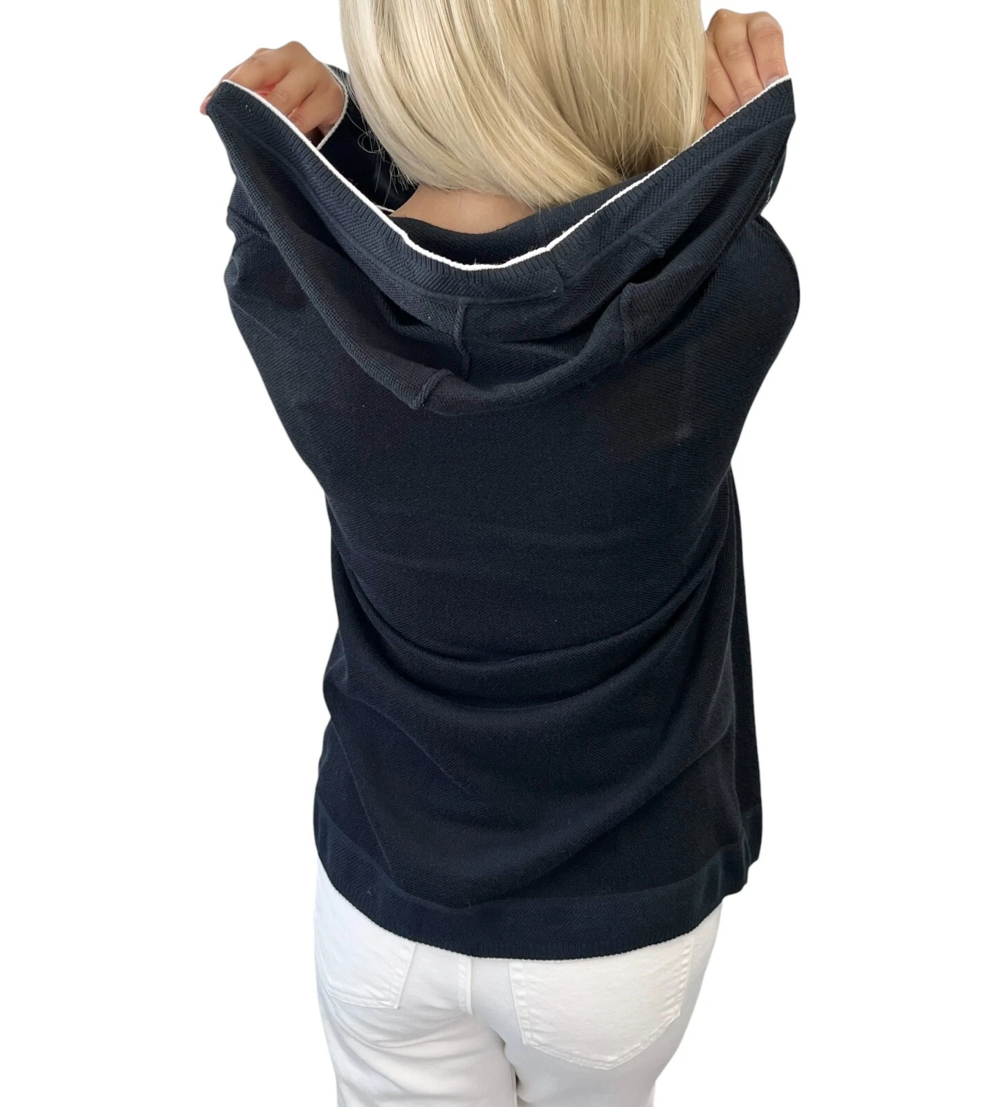 Maglia CHANEL Sport Vintage 09P CC Logo #42 Felpa con Cappuccio Blu Scuro Argento Rayon