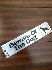 BEWARE OF THE DOG Sticker SIGN Adhesive Door Brushed Aluminum 2" x 8" HY-KO 470