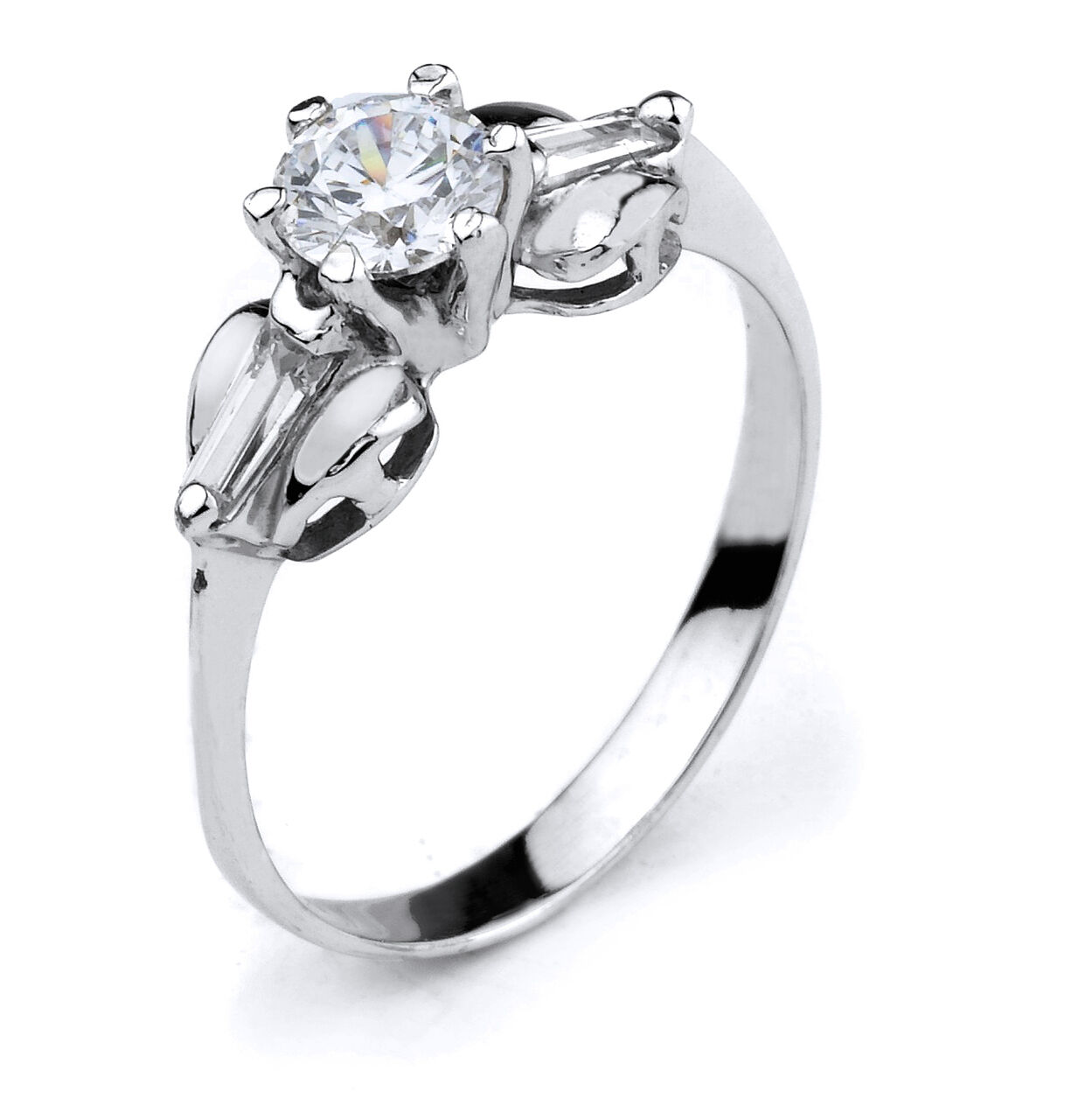 10k White Gold Engagement Wedding Ring with 3 Stone of Cubic 