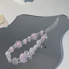 Luxury Crystal Pink And White Beaded With Stars Phone Charm