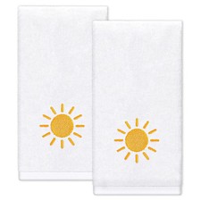 2Pcs Boho Sun Hand Towels Summer Cotton Embroidered Bathroom Towels Yellow Su...