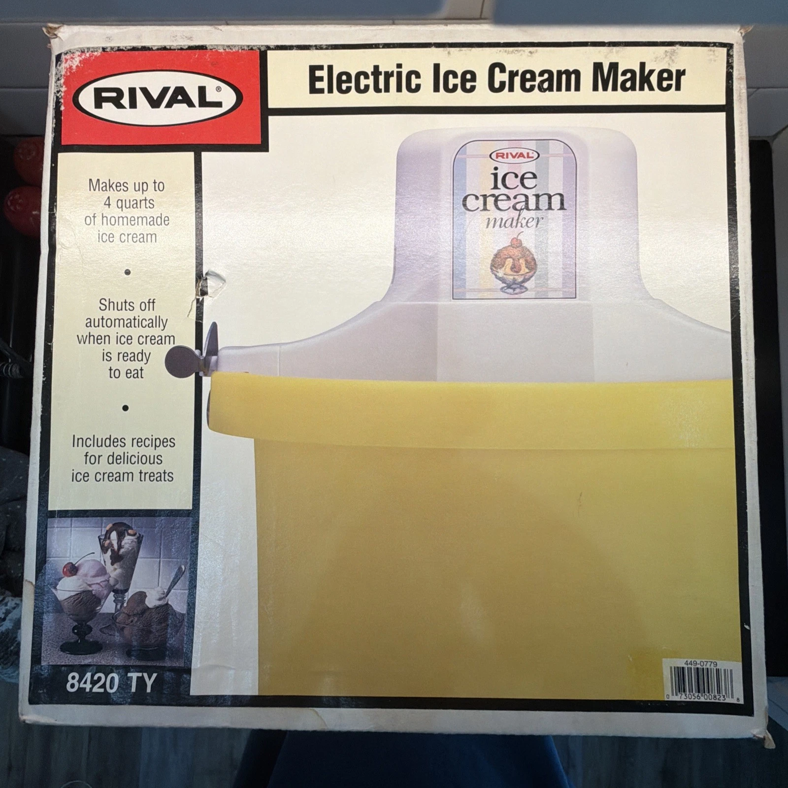Rival 8420 4 Quart Electric Ice Cream Maker Yellow Bucket Preowned Complete