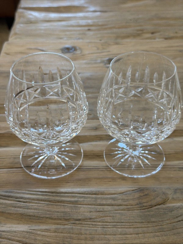 Waterford Crystal Lismore Pair 2 Large Brandy Snifters ~Ireland/Script Mark