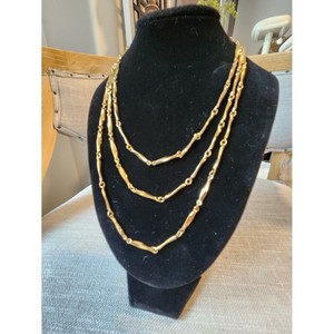 Authentic Vintage Monet Gold Plated Extra Long Bamboo-Link Necklace 56 " Double/Triple