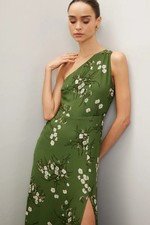 Reformation Evelyn Green Floral One Shoulder Maxi Dress - Size 4