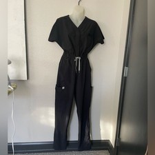 WonderWink Black Women's scrub Jumpsuit with Gray Drawstring