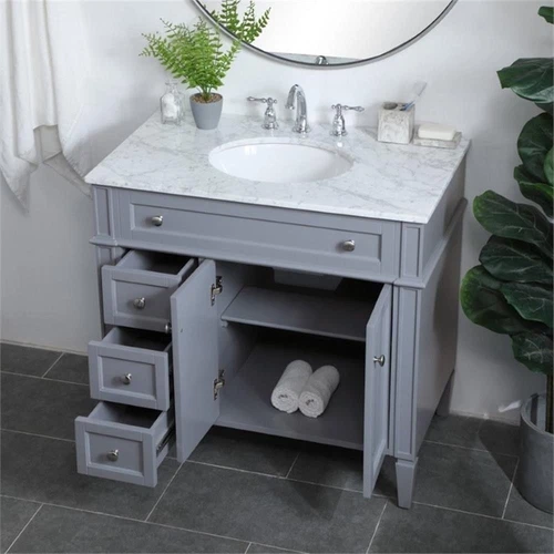 Elegant Decor Williams 36" Single Marble Top Bathroom Vanity in Gray - Picture 9 of 16
