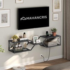 Floating TV Stand with Power Outlet - Wall-Mounted Entertainment Center, X-Shape