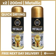 2 x Metallic Gold Spray Paint Interior & Exterior Spray Aerosol Can 200ml