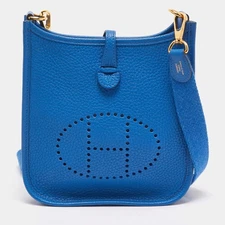 Hermes Bleu France Taurillon Clemence Leather Evelyne TPM Bag