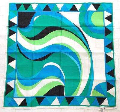 Emilio Pucci Silk 51% Cotton 49% Scarf Chief Geometri Blue Green 57×57cm