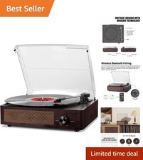 Stylish Retro Turntable with Bluetooth Receiver 45RPM Adapter Included