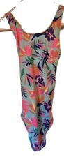 Lands' End Girls Tropical Floral One Piece Swimsuit 14 Turquoise Pink Beach