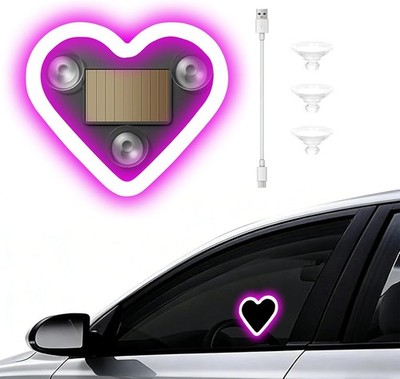 Car Window Wireless LED Ambient Light Solar Powered Love Heart Shaped Neon Lamp