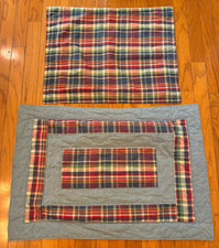 Two RALPH LAUREN SHAM PILLOWCASE Vintage GARRISON PLAID Madras Blue Denim USA