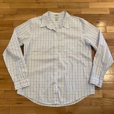 LL Bean Mens Large Regular Wrinkle Free Button Down Shirt Blue Pink Check L
