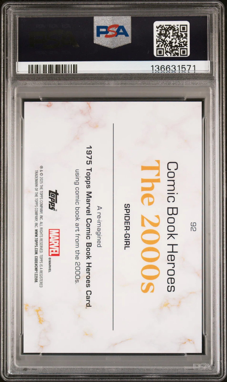 2025 Topps Marvel Comic Book Heroes 1975 Gold Anniversary Spider-Girl #92 PSA 10 view 2