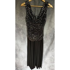 R&M Richards Womens Black Sequin Cowl Neck Ruched Formal Evening Gown Size 8