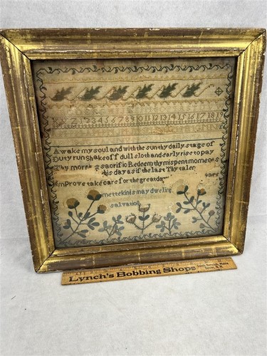 antikes original gerahmtes Muster Christian 15x15 Kreuzstich Anfang 19.