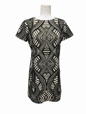 Alice & Olivia Geometric Pattern Shift Mini Dress Black White Gold Luxury Size 6