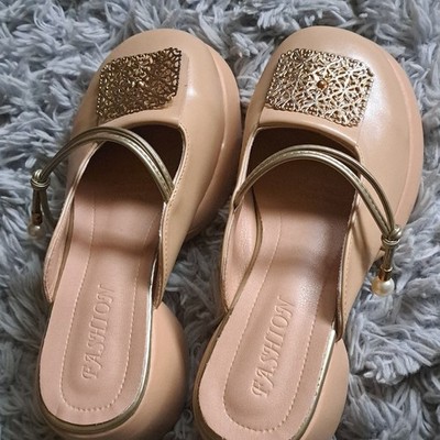 Passion Women s Beige/Gold Leather Slingback Ballet Flats 7.5 Standard