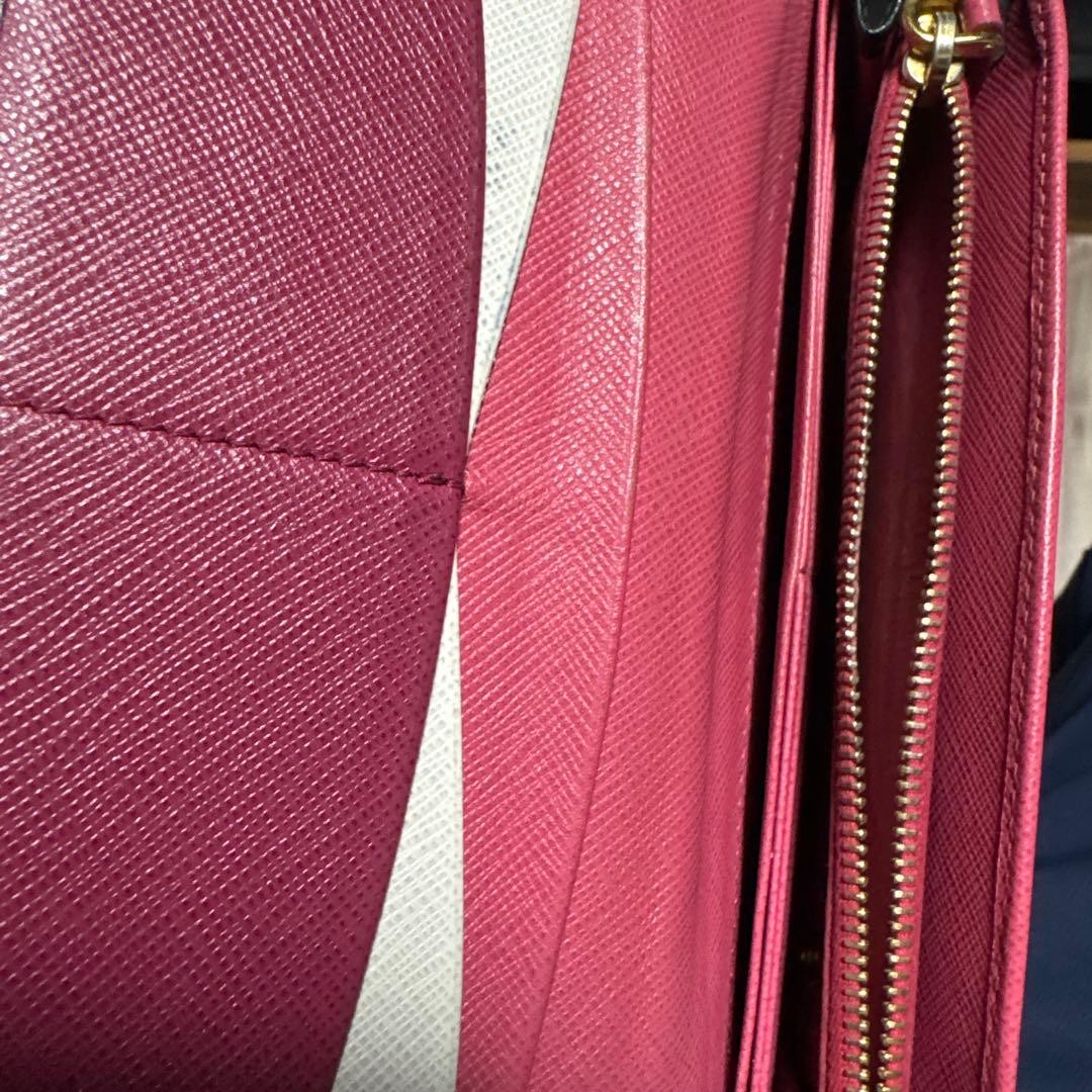 PRADA Saffiano Leather Long Wallet Black and Pink Interior 7.5 x 3.5 x 1.0"Italy thumbnail 14