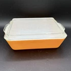 VTG Pyrex Daisy Orange Refrigerator Dish 503 1.5 QT Fridgie Lidded Glass 503-C