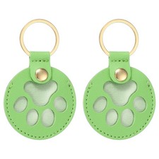 Pet Hair Keychain Cat Paw Shaped Keyring PU Leather Green 2Pcs