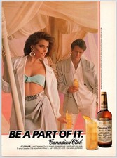 Canadian Club Cooler Whisky Couple Model Man Cave Bar Art Vintage Print Ad 1980s