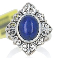 Sterling Silver Lapis Lazuli Cocktail Solitaire Ring - 925 Oval Cabochon Cut