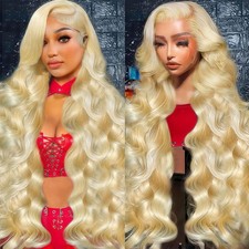 30 Inch 613 13x6 Lace Front Wig Human Hair 200 Density Blonde Body Wave Lace ...