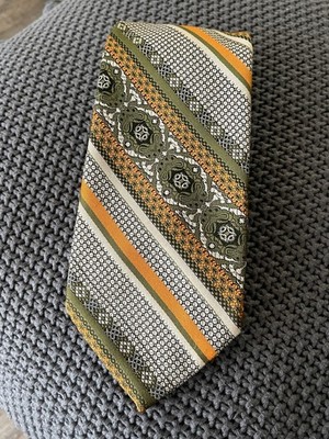 Vintage BARRISTER Men s Neck Tie geometric pattern Fat 4  Wide Green Orange 56 