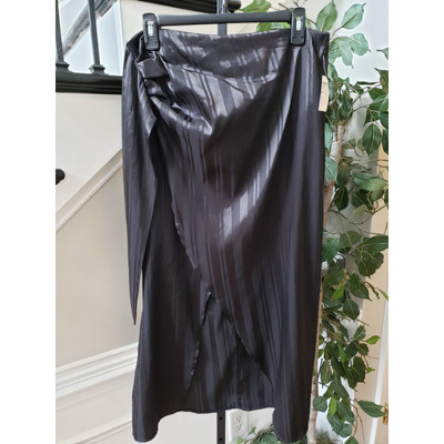 4th & Reckless Midi Skirt Women's XL Black Striped Casual Sofie Satin Back Zip