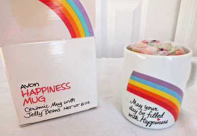 Avon MUG cup ceramic JELLY BEAN HAPPINESS MUG NIB NOS vintage 1984