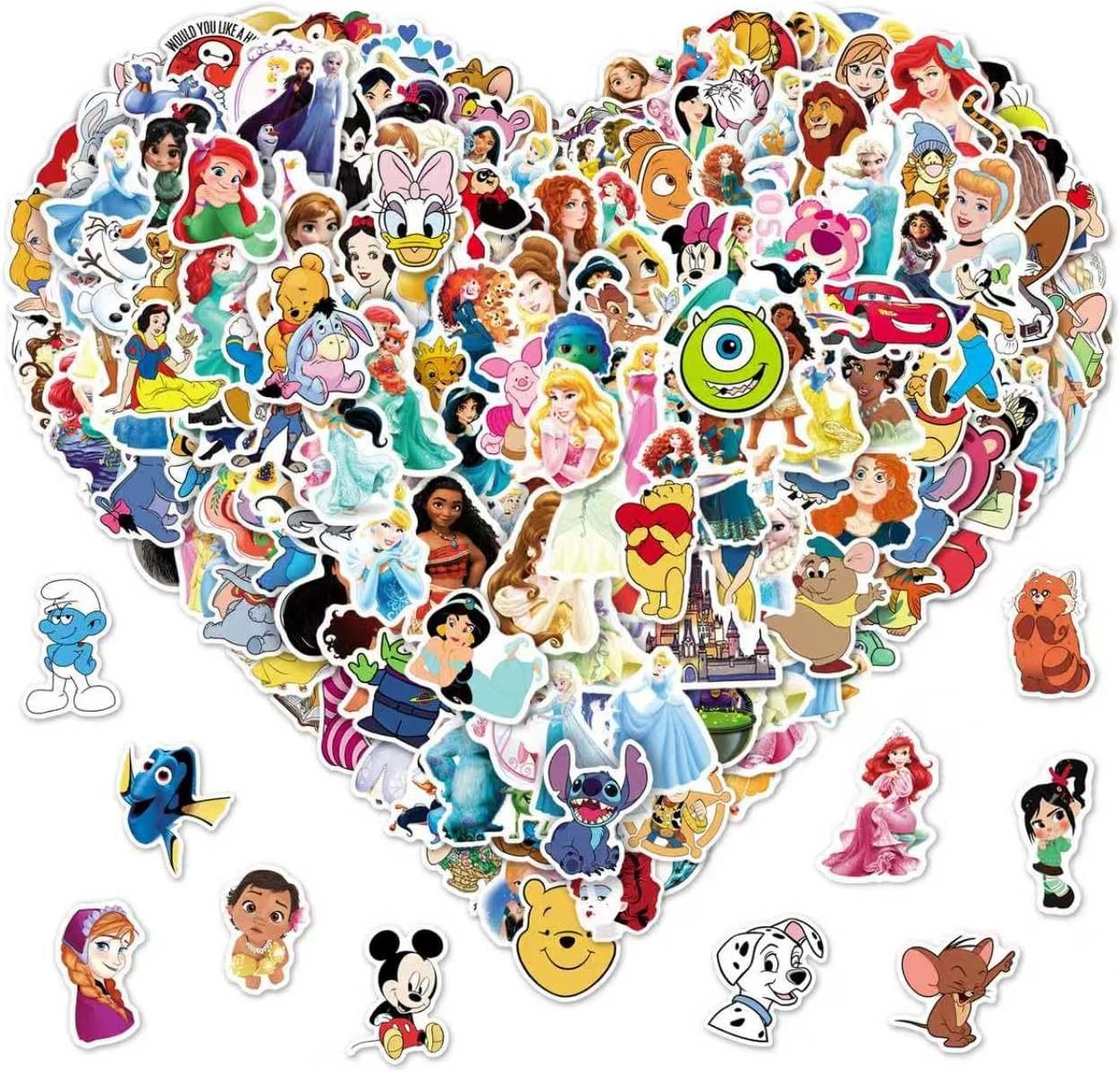 200Pcs Disney Princess Cartoon Vinyl Stickers Waterproof for Kids Teens Adults