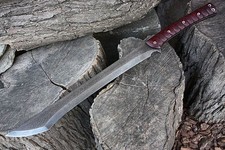 "Machete táctico hecho a mano de 27"" de acero al carbono con funda de cuero hoja afilada"