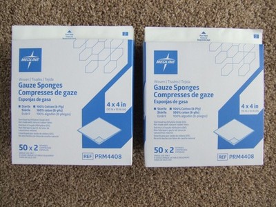 (2) Boxes of 100 (50x2) 4 x4  Medline Sterile 8 ply Gauze Sponges Item PRM4408