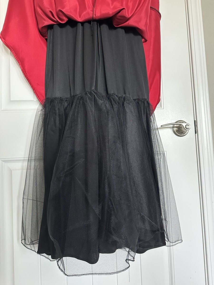 betsy & adam women's red and black dress Dayna Floor Length Sleeveless Sheer Matte Jersey Lack Neck Rouched Side Dress