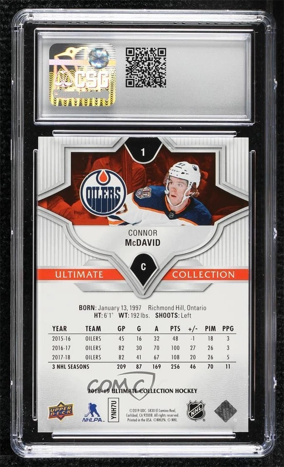 2018-19 Upper Deck Ultimate Collection /149 Connor McDavid #1 CSG 9.5 Mint Plus - Image 2 of 2