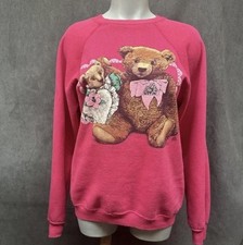 Vintage teddy bears  hearts sweatshirt Cottage pink Granny Youth XL